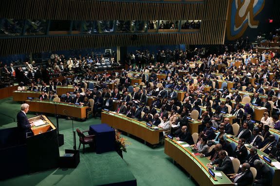 Former Secretary of State John Kerry speaks at the U.N. signing ceremony for the Paris Climate Agreement in April 2016.