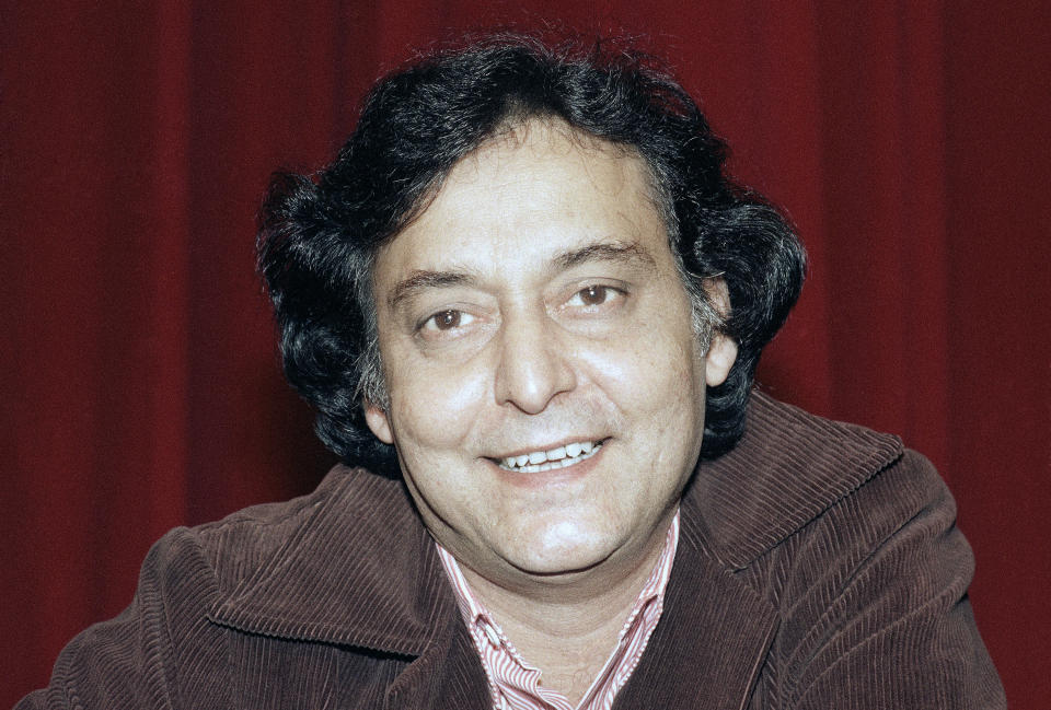 FILE- A May 22, 1984 file photo of Bengali actor Soumitra Chatterjee, taken during the presentation of the Indian film "Ghare-Baire"by Bengali director Satyajit Ray at the 37th Cannes Film Festival in Cannes, France. Chatterjee, the legendary Indian actor with more than 200 movies to his name and famed for his work with Oscar-winning director Satyajit Ray, has died. He was 85. (AP Photo/Michel Lipchitz, File)