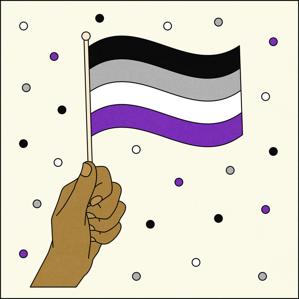 Illustration of hand holding Asexual flag (Allie Sullberg for TODAY)