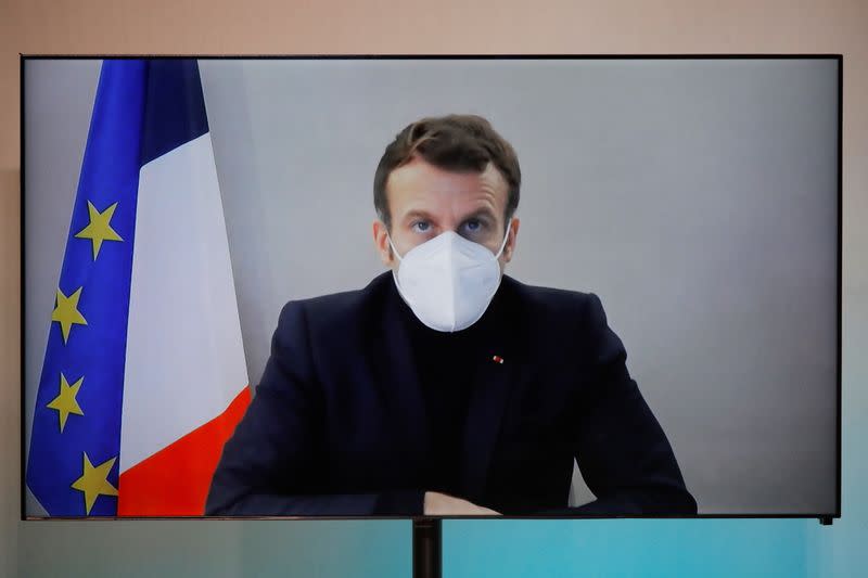 French President Macron, tested positive for coronavirus, talks by video conference in Paris