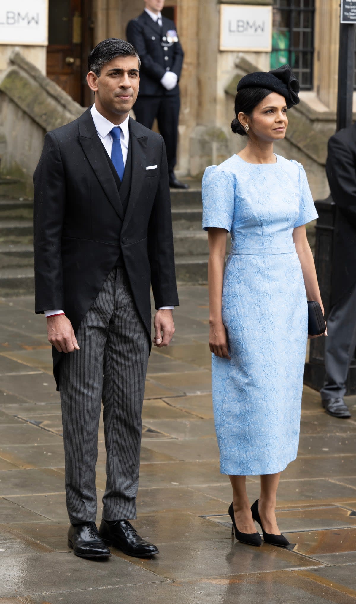 Prime minister Rishi Sunk and his wife Akshata Murthy attend the Coronation of King Charles III and Queen Camilla at Westminster Abbey on May 6, 2023 (Getty Images)