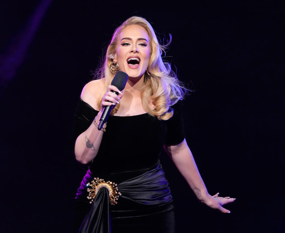 LAS VEGAS, NEVADA - NOVEMBER 18: Adele performs onstage during the "Weekends with Adele" Residency Opening at The Colosseum at Caesars Palace on November 18, 2022 in Las Vegas, Nevada. (Photo by Kevin Mazur/Getty Images for AD)