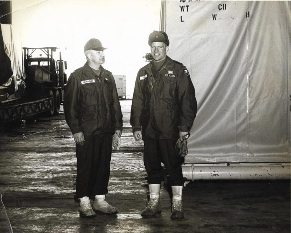 Joseph Franklin (right) with pieces of the decommissioned PM-2A reactor at Thule Air Base. U.S. Army Photograph, from Franklin Family, Dignity Memorial