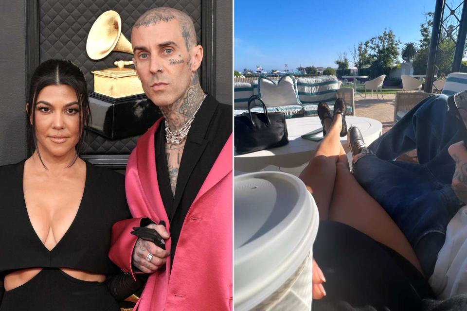 <p>Jeff Kravitz/FilmMagic; Kourtney Kardashian Instagram</p> Kourtney Kardashian Shares Behind-The-Scenes of Sweet Beach Trip with Husband Travis Barker