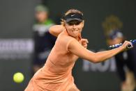 Mar 7, 2018; Indian Wells, CA, Maria Sharapova (RUS) in her first round match against Naomi Osaka (not pictured) at the BNP Paribas Open at the Indian Wells Tennis Garden. Jayne Kamin-Oncea-USA TODAY Sports