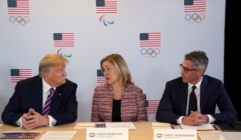 Trump participates in a LA 2028 Olympic briefing in Los Angeles, California