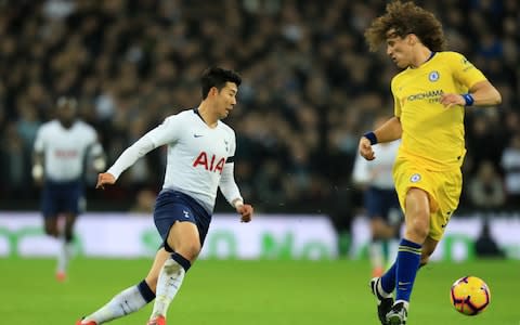 David Luiz is beaten by Son - David Luiz struggled to keep pace with Tottenham's attacking players throughout - Credit: Getty Images