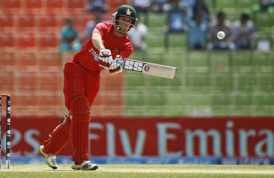 Zimbabwe's cricket captain Brendan Taylor plays a shot during their ICC Twenty20 Cricket World Cup match against United Arab Emirates in Sylhet, Bangladesh, Friday, March 21, 2014. (AP Photo/A.M. Ahad)