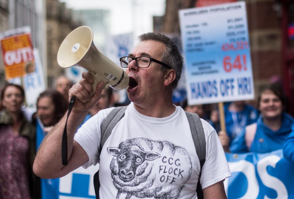 Demonstrators in Manchester on Sunday (Rex)