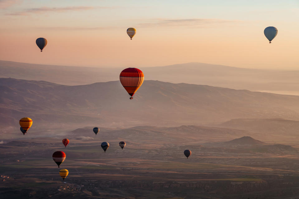 Hot-air balloons over the mountain range