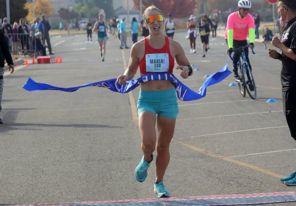 Maria Grace, 32, of Visalia, won the women’s race in 2:50:22.93 of the Two Cities Marathon on Nov. 5, 2023.