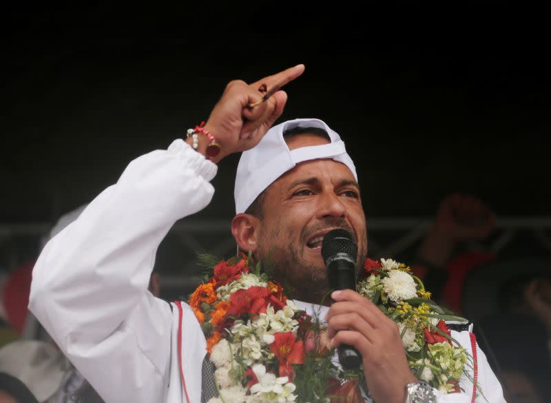 Presidential candidate Luis Fernando Camacho of Creemos Party addresses supporters during his presidential campaign in La Paz