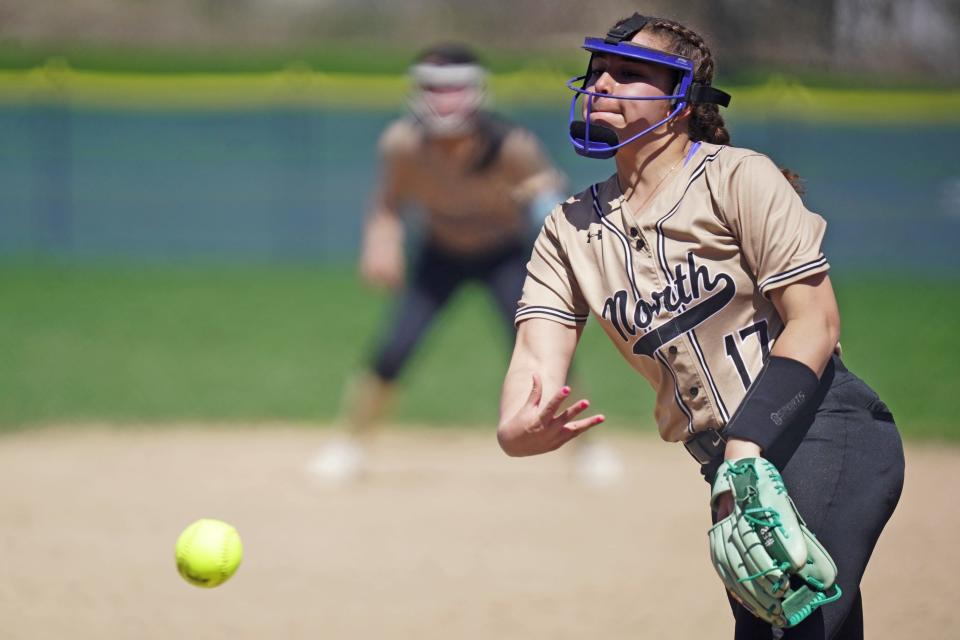 Gianna Amedeo pitched with confidence on Monday and after breezing through the first five innings, gutted out the final two to help North Kingstown finish off Bay View to earn its first win of the season.