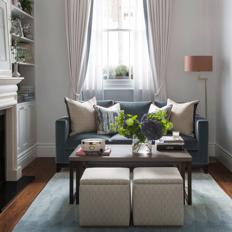 small grey living room with grey sofa