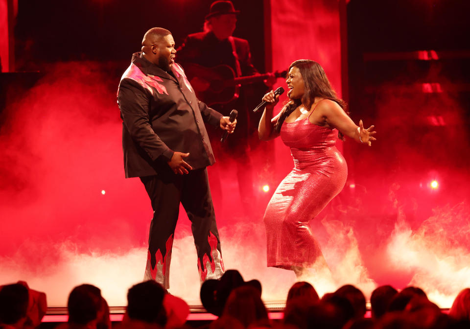 Michael Trotter Jr. and Tanya Blount of The War and Treaty perform onstage at The 57th Annual CMA Awards at Bridgestone Arena in Nashville, Tennessee on November 8, 2023.