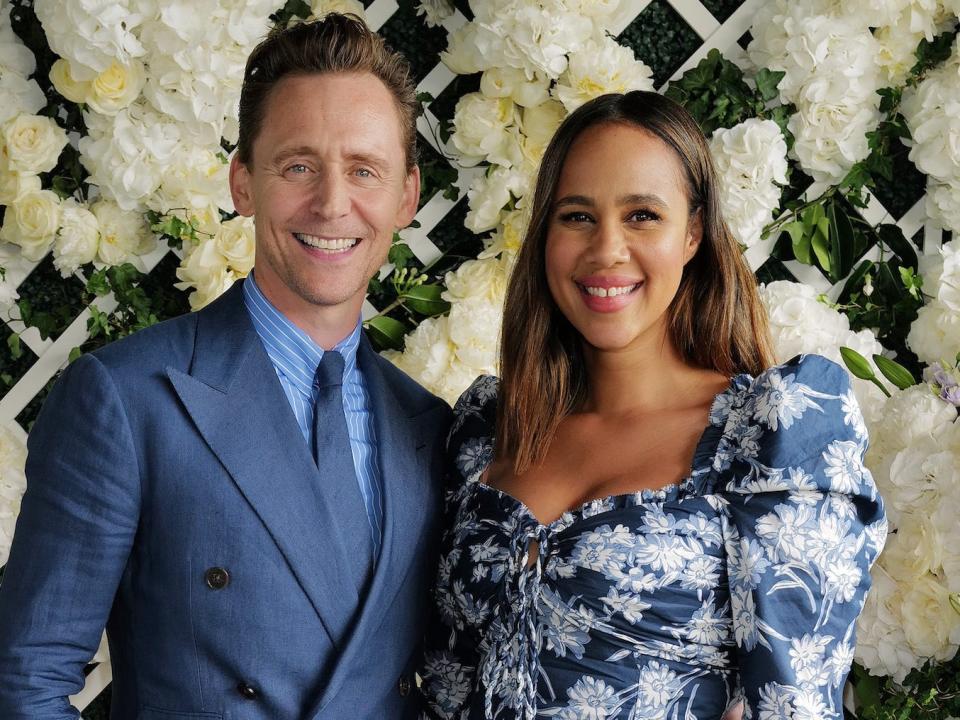 Tom Hiddleston and Zawe Ashton in the Ralph Lauren Suite at Wimbledon 2023.