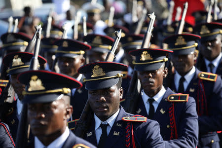 Members of the Haitian Armed Forces (FAD'H) parade in the streets of Cap-Haitien, Haiti, November 18, 2017. REUTERS/Andres Martinez Casares