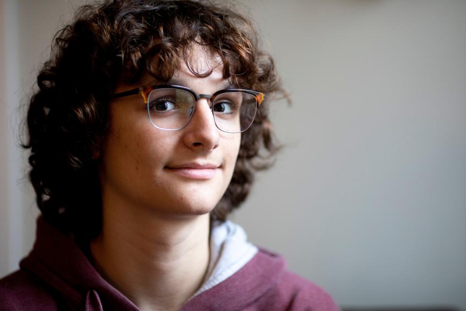 Louis Jahnigen, 15, sits in at his residence in Wyoming on Thursday, Jan. 13, 2022. Jahnigen suffered from an eye disease called Keratoconus in his right eye.