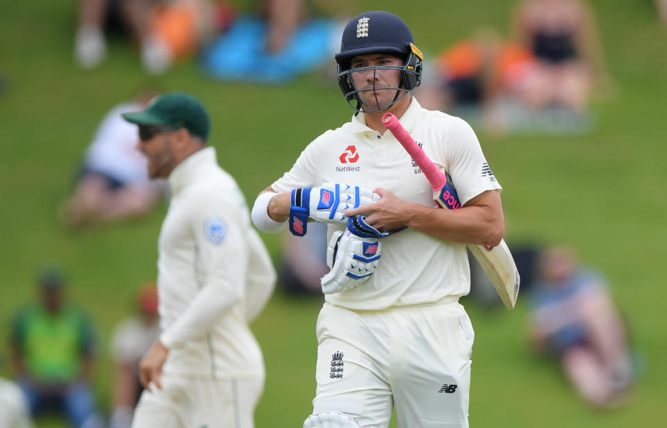 CENTURION, SOUTH AFRICA - DECEMBER 29: England batsmen Rory Burns reacts after being caught out for 84 runs during Day Four of the First Test match between England and South Africa at SuperSport Park on December 29, 2019 in Pretoria, South Africa. (Photo by Stu Forster/Getty Images)