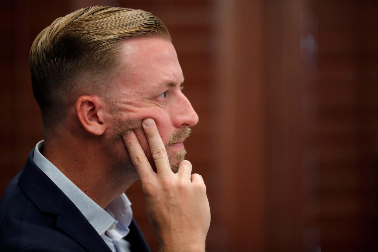 Oklahoma state Schools Superintendent Ryan Walters is pictured Thursday during an Oklahoma State Board of Education meeting.