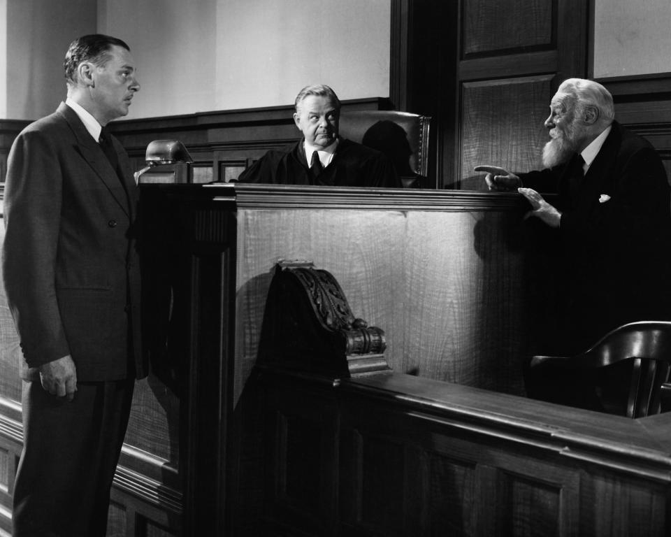 From left to right, actors Jerome Cowan, Gene Lockhart and Edmund Gwenn in a scene from the film 'Miracle on 34th Street', 1947. (Photo by Silver Screen Collection/Getty Images)