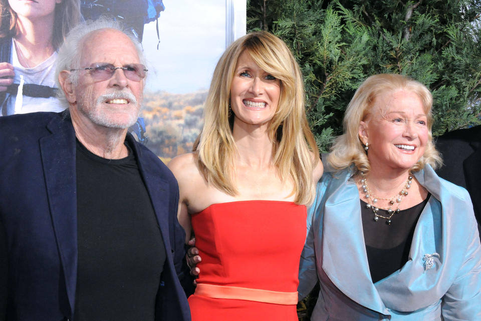 Bruce Dern, Laura Dern and Diane Ladd arrive at the Los Angeles Premiere 'Wild' at AMPAS Goldwyn Theater on November 19, 2014. (Photo by Barry King/FilmMagic)