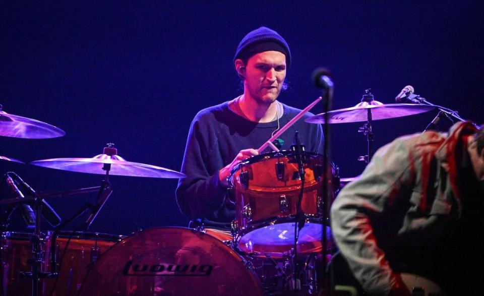 Drummer Josh Klinghoffer performs with Pearl Jam while sitting in for regular drummer Matt Cameron, who is quarantining with COVID, during the band’s North American tour stop at the Save Mart Center in Fresno on Monday, May 16, 2022.