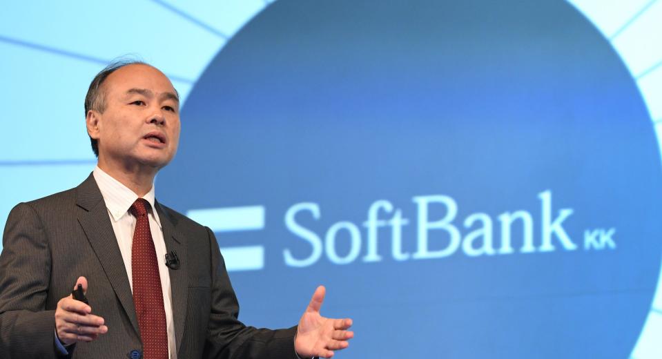 SoftBank Group Corp Chairman and CEO Masayoshi Son gestures as he delivers a speech during a press briefing to announce the company’s financial results in Tokyo on February 7, 2018. Photo: KAZUHIRO NOGI/AFP/Getty Images
