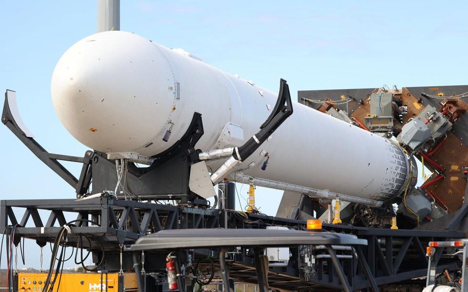 The Terran 1, pictured at Cape Canaveral in Florida last year, is 110ft tall with a diameter of 7.5ft - Ricardo Ramirez Buxeda/Zuma Press/PA