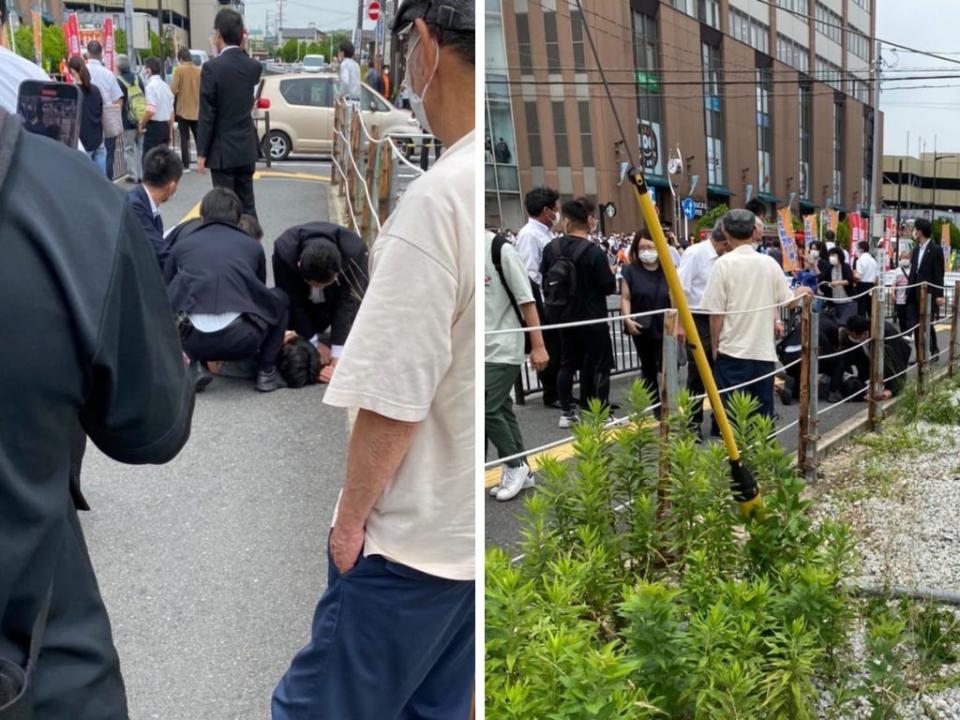 An image from Twitter user and Nara resident Sharute Anya of the shooting of Shinzo Abe