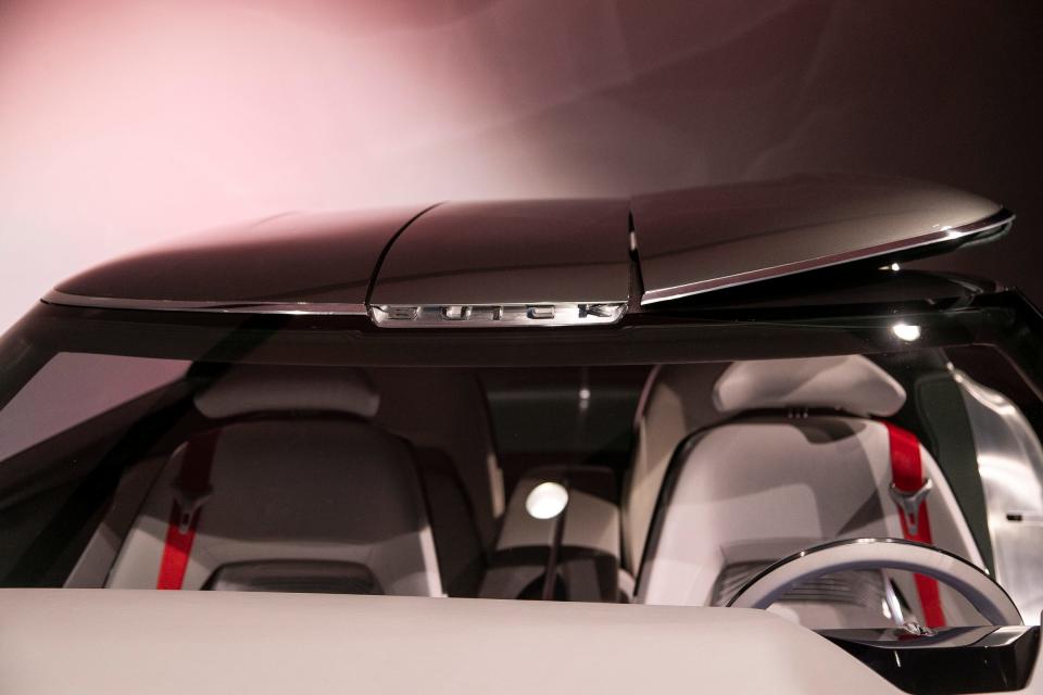 Part of the top lifts as the driver side door opens on the Buick Wildcat EV concept at the General Motors Technical Center in Warren on May 25, 2022.