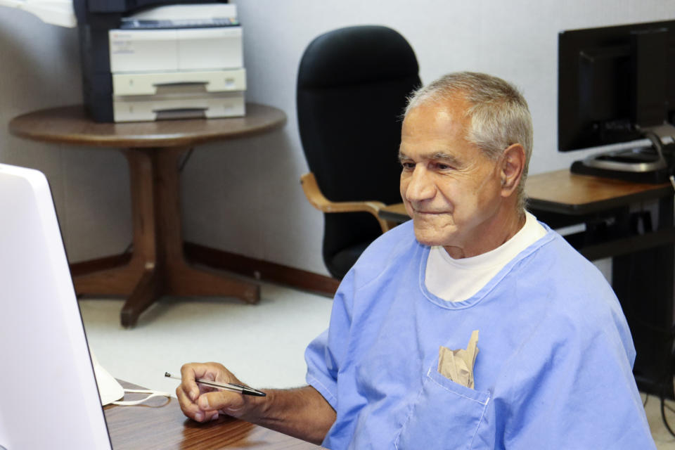 FILE - In this image provided by the California Department of Corrections and Rehabilitation, Sirhan Sirhan arrives for a parole hearing on Aug. 27, 2021, in San Diego, Calif. Gov. Gavin Newsom has until sometime in January 2022 to allow or block the parole recommendation for Sirhan, who killed Robert F. Kennedy assassin. (California Department of Corrections and Rehabilitation via AP, File)