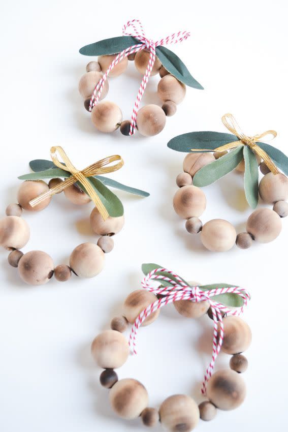 wood bead wreath ornaments