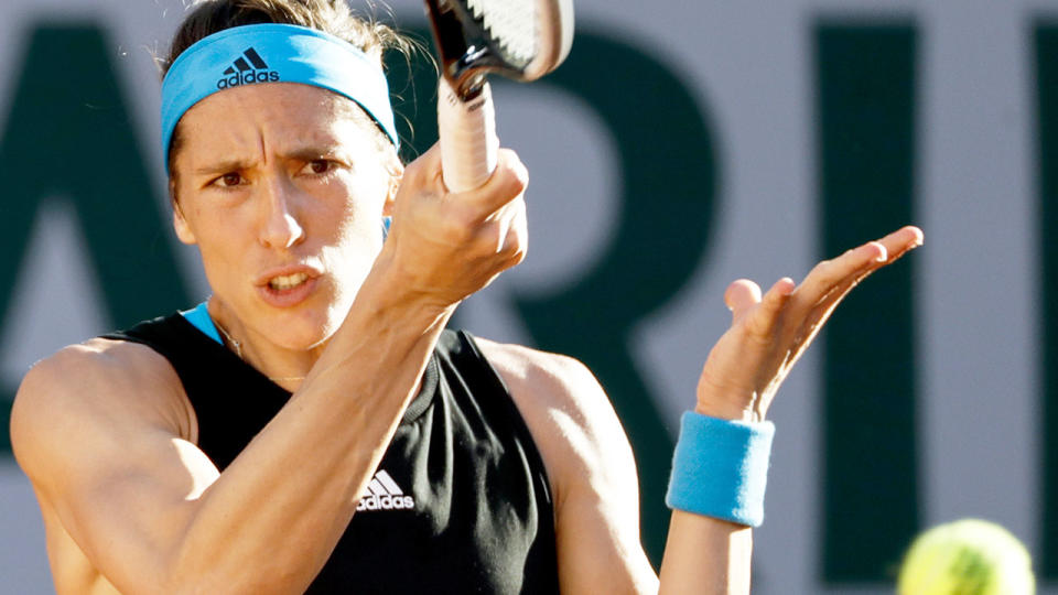 Pictured here, Andrea Petkovic returns a ball to her opponent in a tennis match.