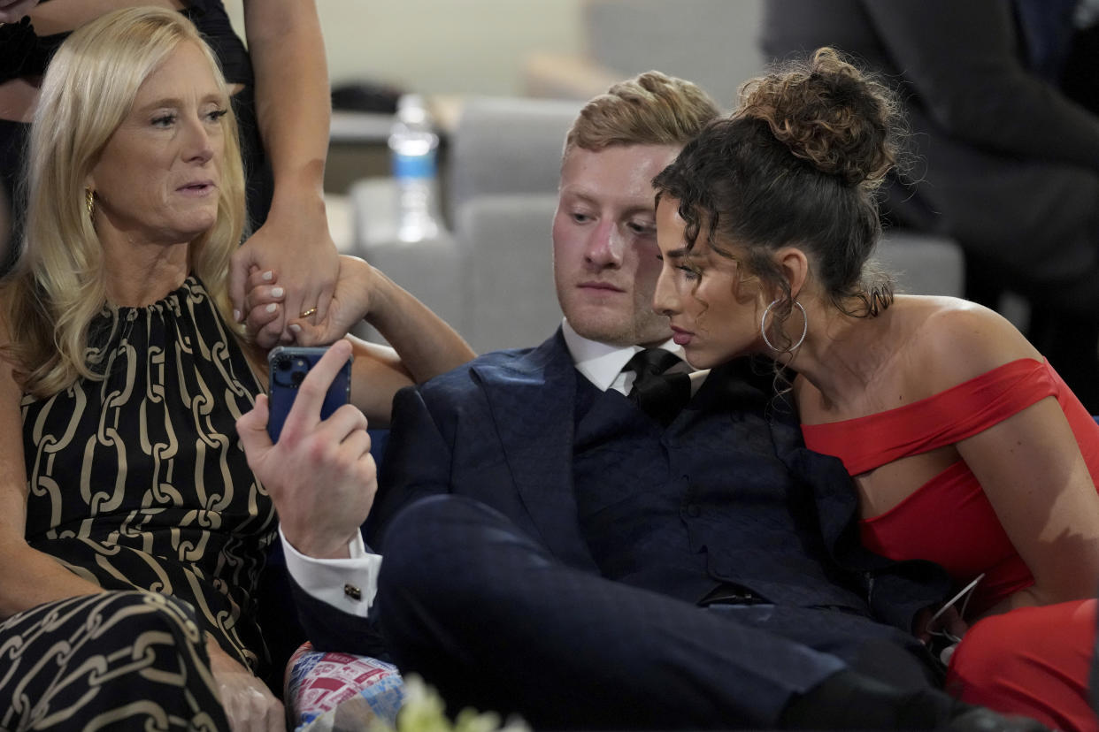 Kentucky quarterback Will Levis had a long wait in the green room on Thursday night at the NFL draft. (AP Photo/Doug Benc)
