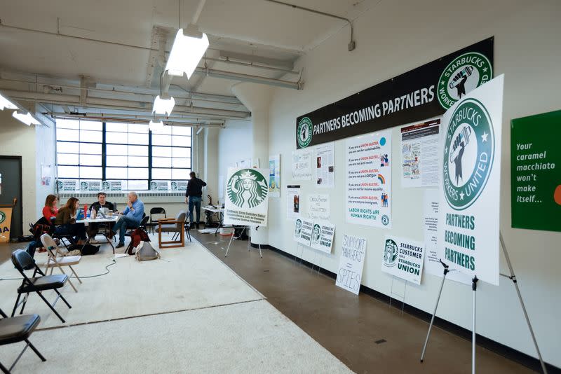 FILE PHOTO: Starbucks Workers United members in Buffalo, New York