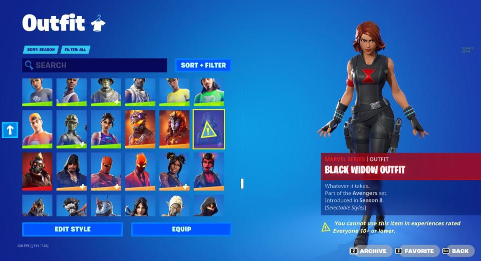 Los skins de Fortnite con un símbolo de alerta están restringidos