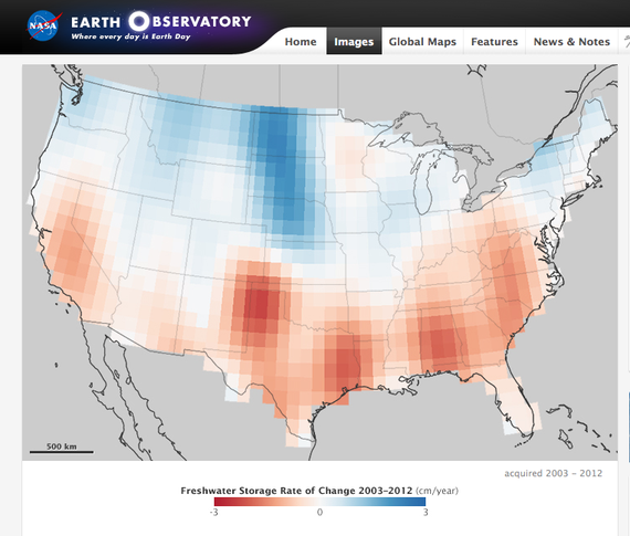 Declining groundwater levels from 2003 to 2012 (NASA)