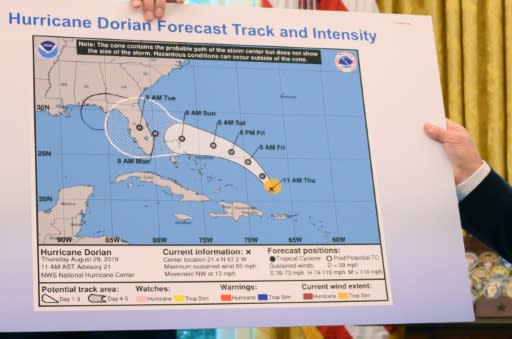 US President Donald Trump's map of the path of Hurricane Dorian extends the cone with what appears to be black marker to include the state of Alabama