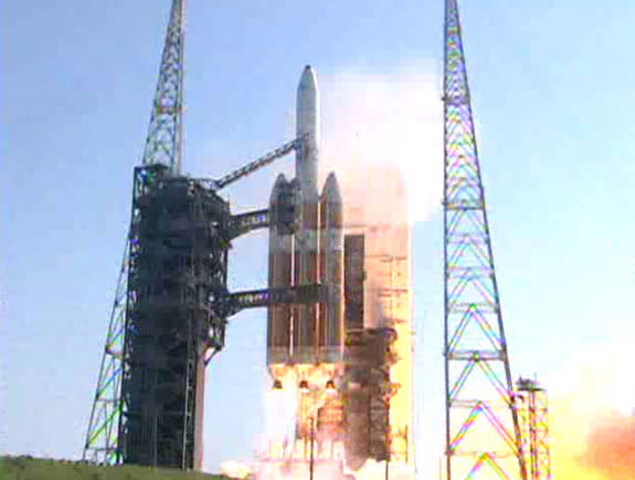 A ULA Delta 4 Heavy Rocket launches the NROL-15 spy satellite July 29 from Cape Canaveral, Fla.
