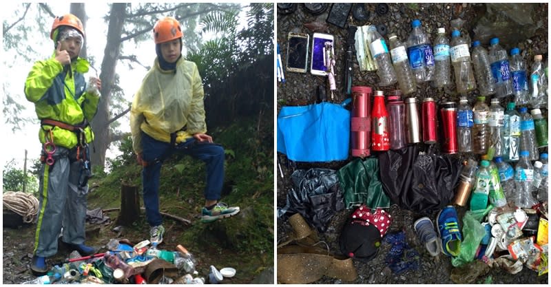 學生淨山清出保特瓶、水壺、雨傘等物。（圖片來源／羅東林區管理處）
