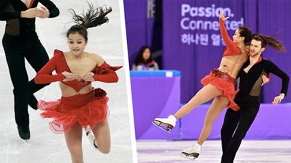 Olympic figure skater handles wardrobe malfunction perfectly