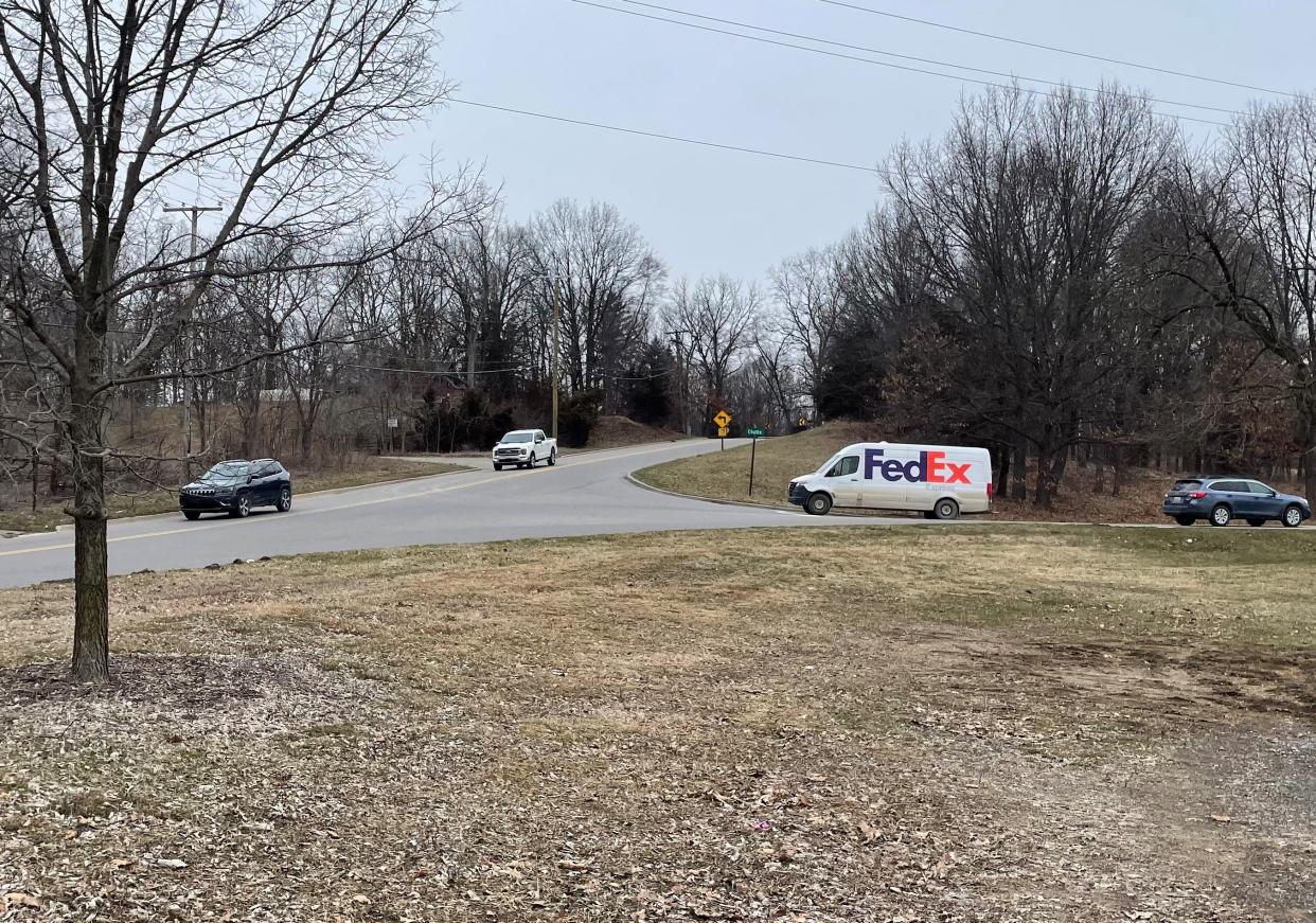 The intersection of Challis and Bauer roads next to Mt. Brighton Ski Resort in Genoa Township, shown Wednesday, March 29, 2023, will be revamped next year with a roundabout.