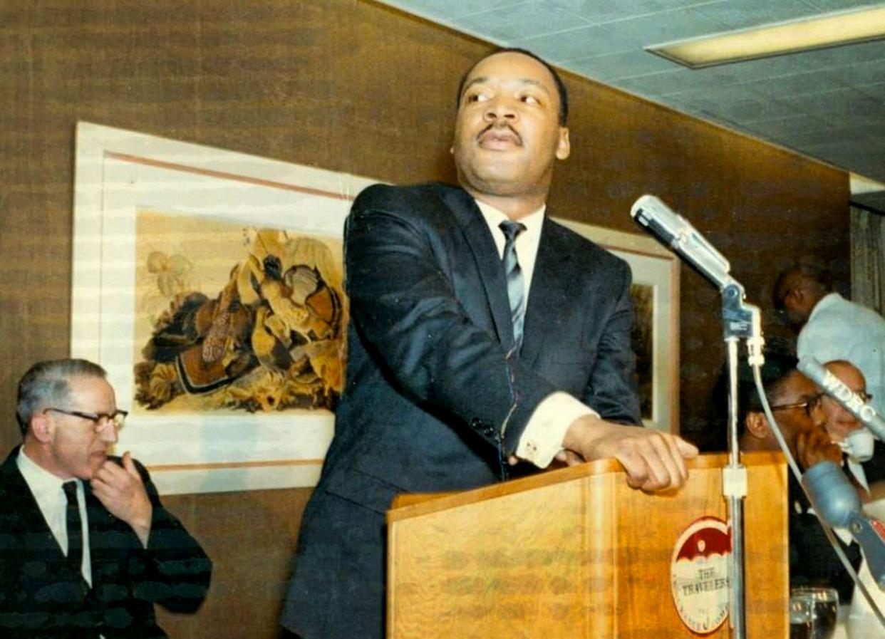 Martin Luther King Jr. speaks at Temple Emanuel in Worcester, March 1961.