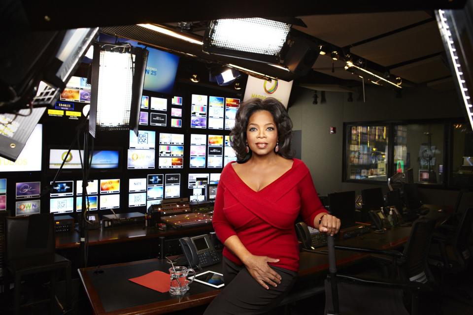 Winfrey in the control room of her talk show in Chicago during its last season on the air