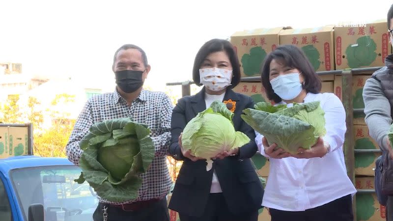 雲林縣長張麗善、嘉義市長黃敏惠攜手推銷高麗菜搶救菜農。