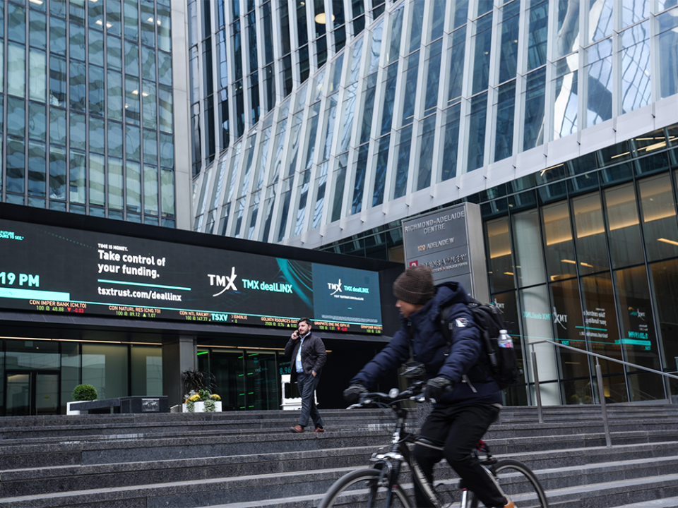  A TSX ticker is seen in downtown Toronto last fall.