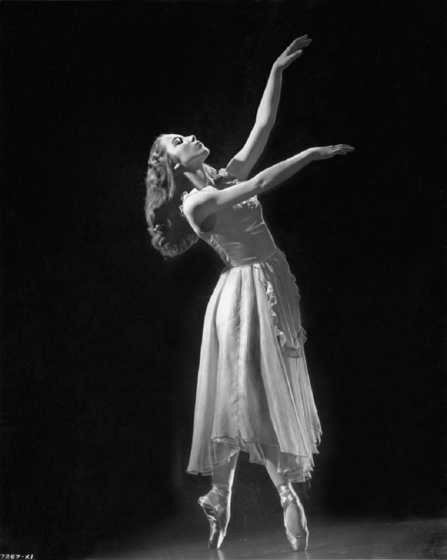 Yvonne Chouteau dances in a 1940 file photo. Chouteau (Shawnee and Cherokee) is one of the Five Moons, five Native American dancers from Oklahoma who achieved great renown in the 20th century.