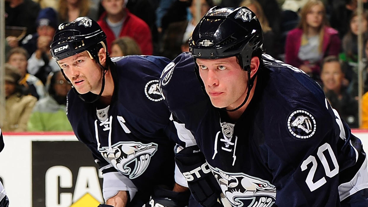 Jason Arnott, left, wasn't a big fan of Ryan Suter, right, when the two were teammates with the Nashville Predators. (Photo by John Russell/NHLI via Getty Images)