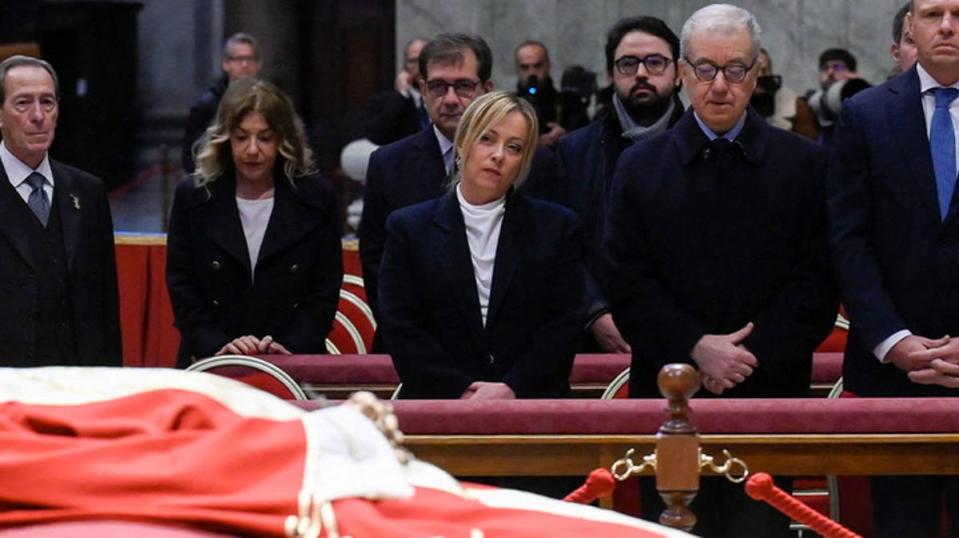 Italian Prime Minister Giorgia Meloni and President Sergio Mattarella were among those attending to pay their respects (Reuters)